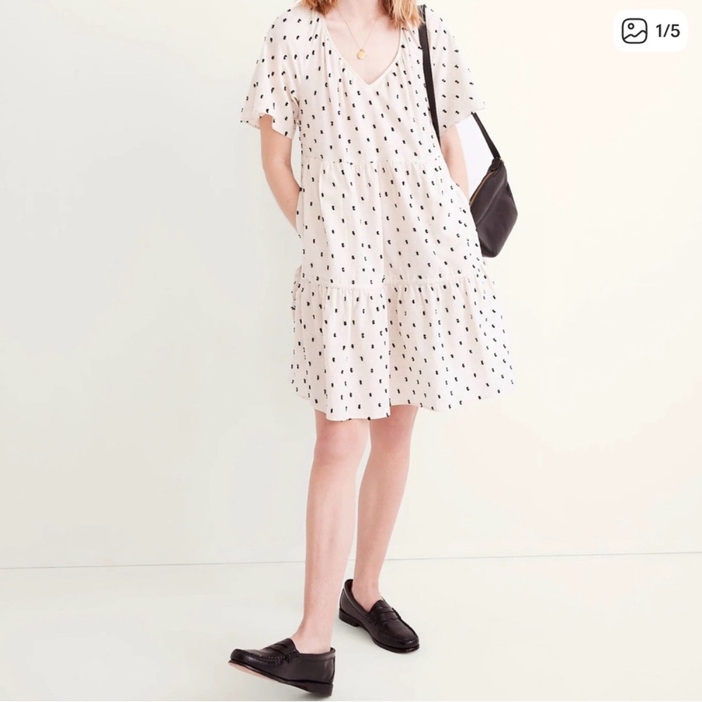 Madewell Cotton-Linen Blend Lorelei Mini Dress in Clip Dot